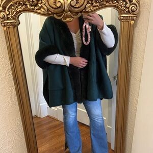 Green faux fur wrap coat